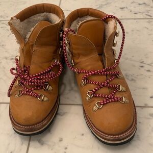 Moncler Brown Leather Boots with Sherpa Lining